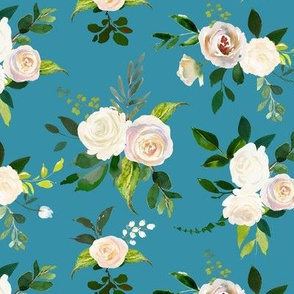 Spring Fresh White Rose Floral // Island Teal