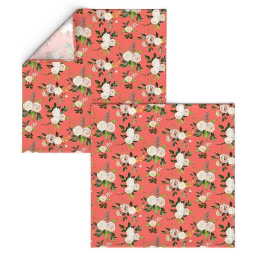 Spring Fresh White Rose Floral // Living Coral