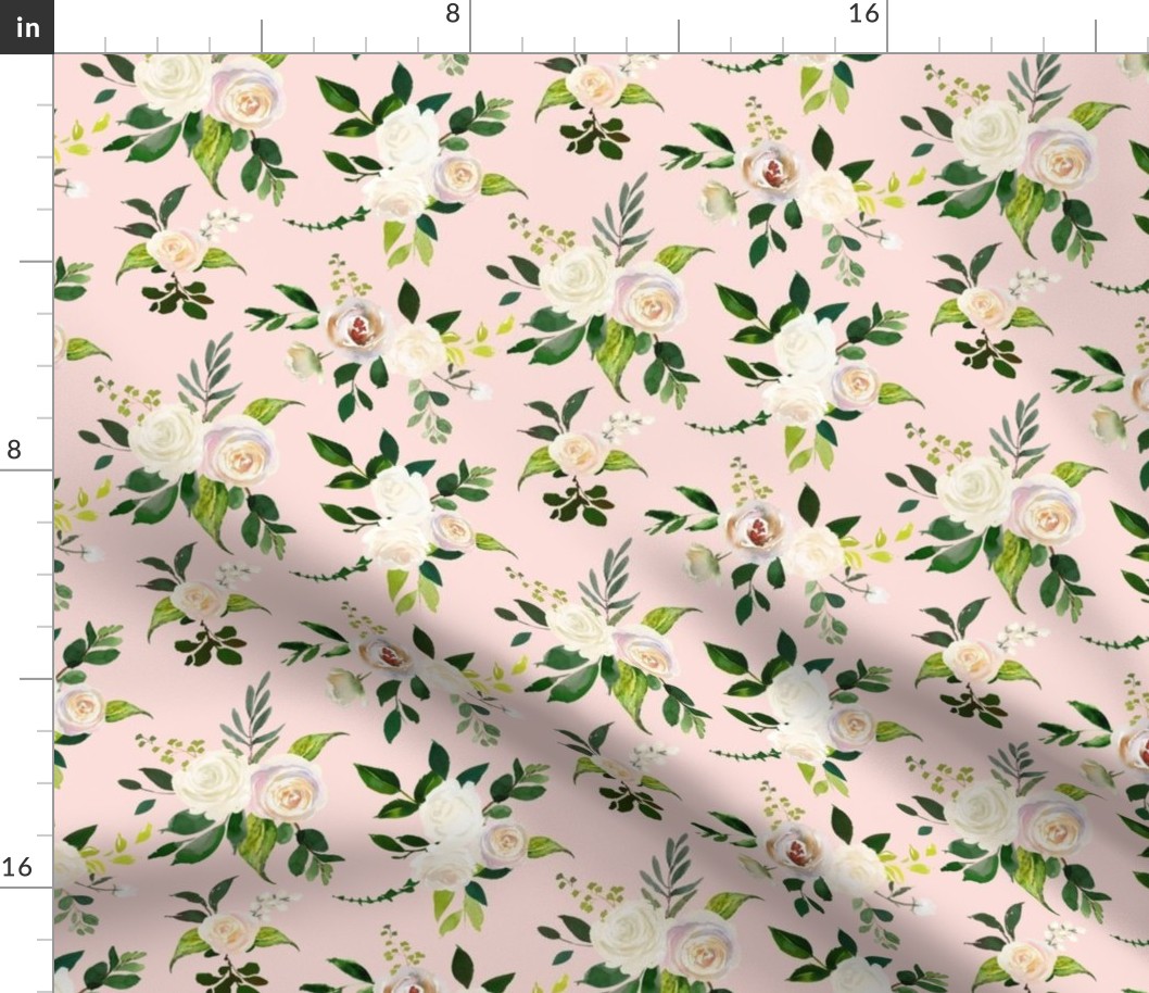 Spring Fresh White Rose Floral // Lt. Peachy Pink