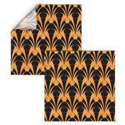 ART DECO FLOWERS, WARM GOLD ON BLACK