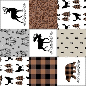 Woodland Be Brave Plaid Patchwork – Cowboy Brown / Black, Gray Cheater Quilt Blanket, GL-CB, rotated