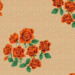Old Fashioned Rough Textured Red Roses on Beige