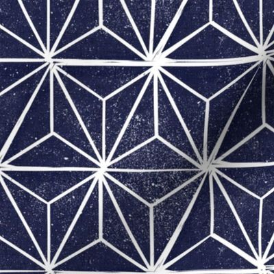 LARGE asanoha fabric - hemp leaf fabric, japanese fabric, japan fabric, linocut fabric - navy
