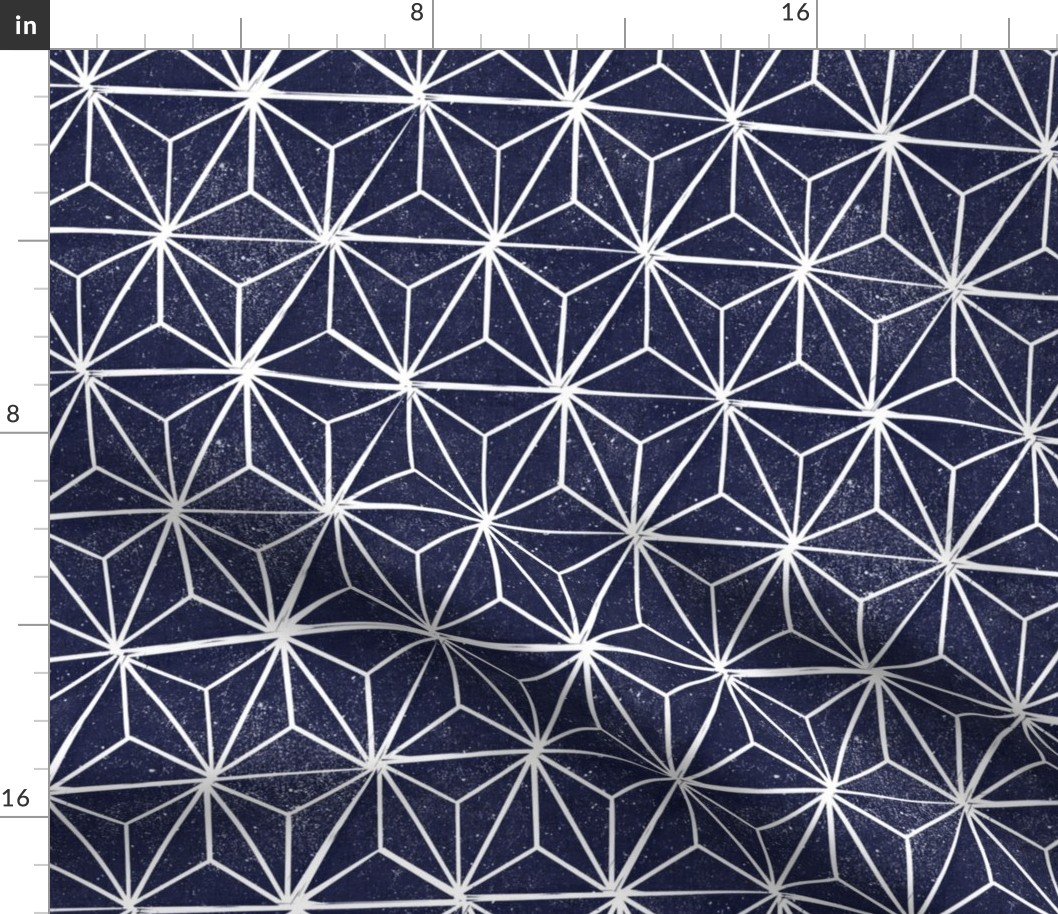 LARGE asanoha fabric - hemp leaf fabric, japanese fabric, japan fabric, linocut fabric - navy