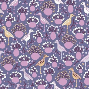 purple birds and flower vases by rysunki_malunki