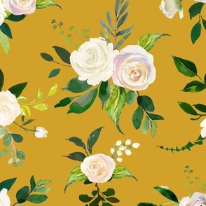 Spring Fresh White Rose Floral // Mustard