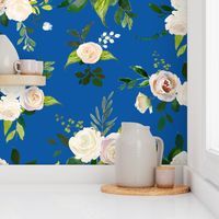 Spring Fresh White Rose Floral // Royal Blue