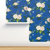 Spring Fresh White Rose Floral // Royal Blue