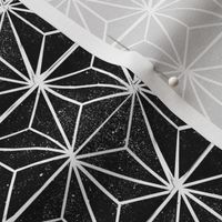 MED   asanoha fabric - hemp leaf fabric, japanese fabric, japan fabric, linocut fabric - black