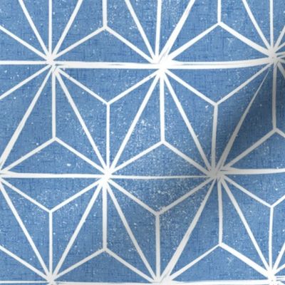 LARGE   asanoha fabric - hemp leaf fabric, japanese fabric, japan fabric, linocut fabric - blue