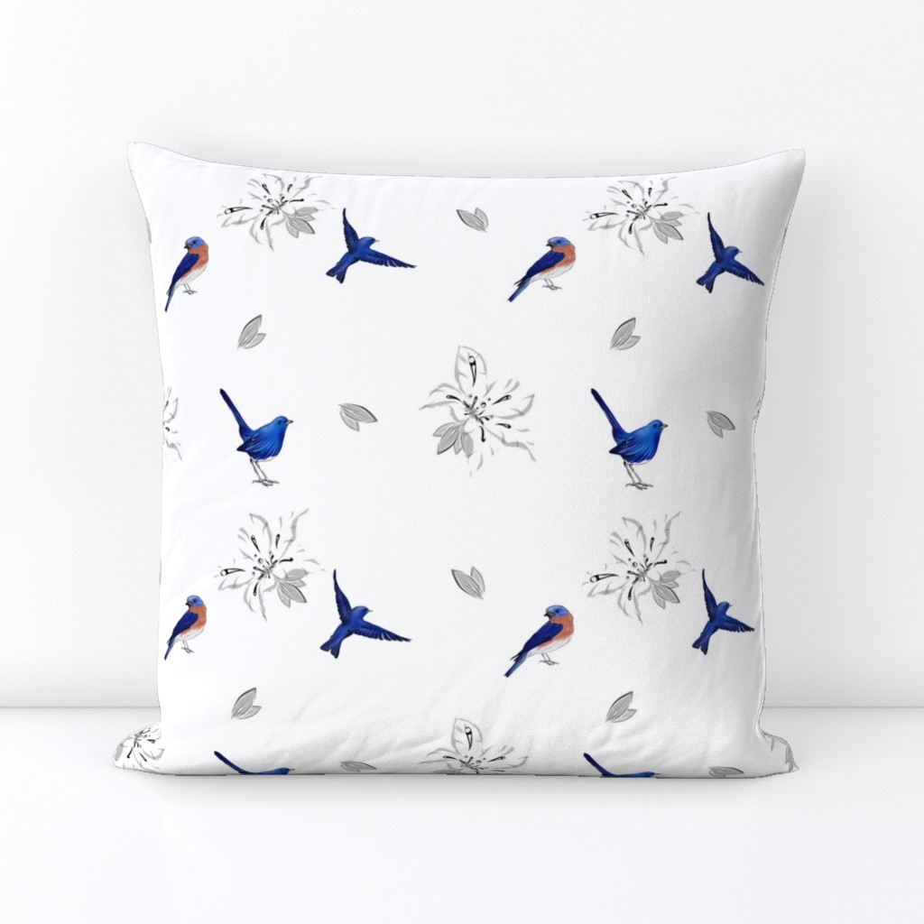 Mountain bluebird,floral pattern