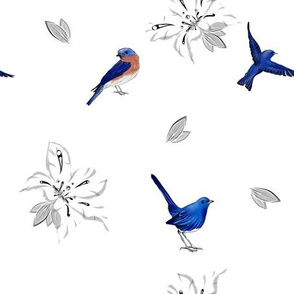 Mountain bluebird,floral pattern
