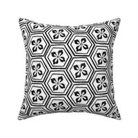 MED kikkou fabric - tortoiseshell fabric, tortoise fabric, hexagon fabric, linocut japanese fabric -  black