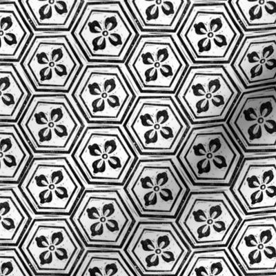 SMALL kikkou fabric - tortoiseshell fabric, tortoise fabric, hexagon fabric, linocut japanese fabric -  black