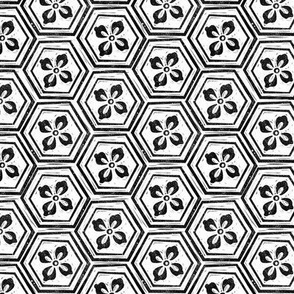 SMALL kikkou fabric - tortoiseshell fabric, tortoise fabric, hexagon fabric, linocut japanese fabric -  black