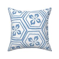 LARGE kikkou fabric - tortoiseshell fabric, tortoise fabric, hexagon fabric, linocut japanese fabric -  blue