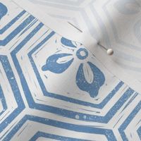 MED kikkou fabric - tortoiseshell fabric, tortoise fabric, hexagon fabric, linocut japanese fabric -  blue