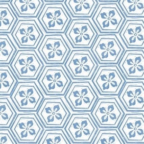 SMALL kikkou fabric - tortoiseshell fabric, tortoise fabric, hexagon fabric, linocut japanese fabric -  blue