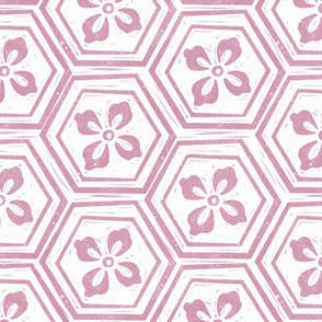 LARGE kikkou fabric - tortoiseshell fabric, tortoise fabric, hexagon fabric, linocut japanese fabric - vintage pink