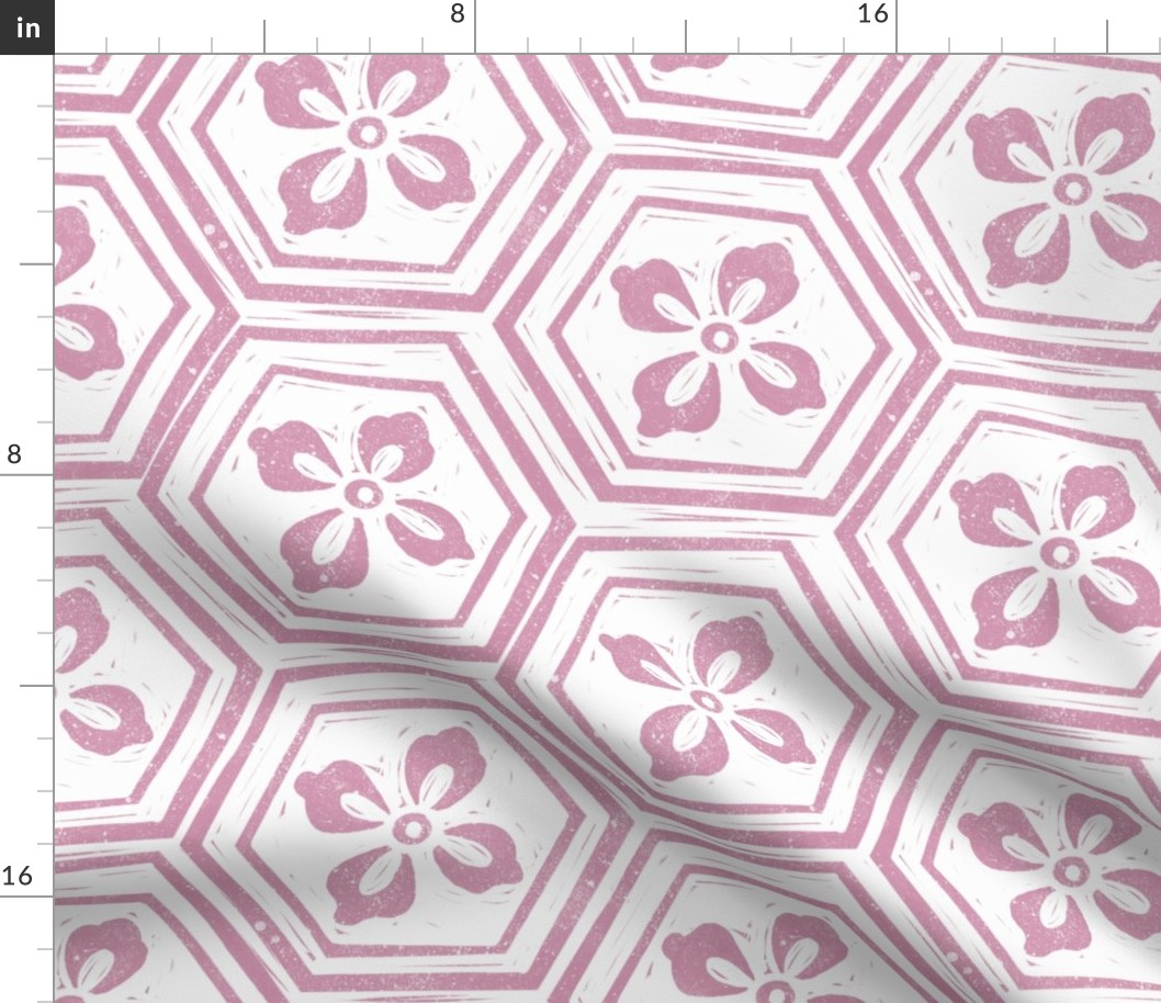 LARGE kikkou fabric - tortoiseshell fabric, tortoise fabric, hexagon fabric, linocut japanese fabric - vintage pink