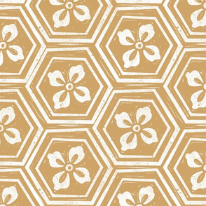 LARGE  kikkou fabric - tortoiseshell fabric, tortoise fabric, hexagon fabric, linocut japanese fabric - antique gold