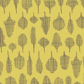Crosshatch trees with mustard yellow background