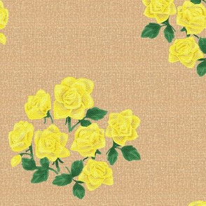 Old Fashioned Rough Textured Yellow Roses on Beige