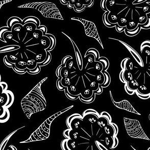 Doodle All Day -  White on Black Background, large scale 