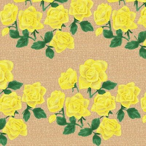Old Fashioned Rough Textured Yellow Roses Chevrony Stripe
