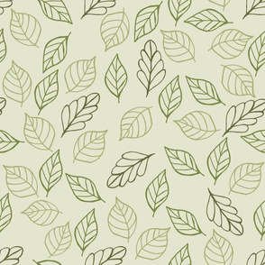 Deco Leaf Hand Drawn - Green on Green Multi