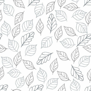 Deco Leaf Hand Drawn - Gray on White Multi