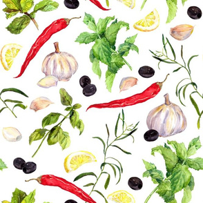 Herbs and spices. Watercolor