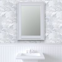 Paper Cut Faux Texture- White Lace Scalloped Garden- Monochromatic White- Monochrome Grey- Gray- Large scale- Home Decor- Novelty- Jumbo Scale Botanical Wallpaper
