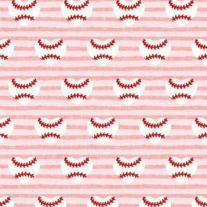 (1.25" width) baseball hearts - pink on pink stripes - spring sports - LAD20