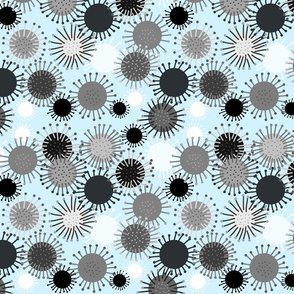 Sea Anemone Profusion - Greyscale on Pastel Blue