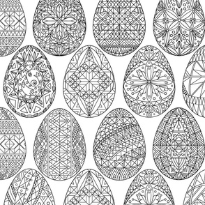 Pysanki Eggs White with Black Line Art