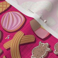 Small scale // Mexican Sweet Bakery Frenzy // fuchsia pink background // pastel colors pan dulce