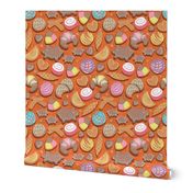 Small scale // Mexican Sweet Bakery Frenzy // orange background // pastel colors pan dulce