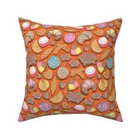 Small scale // Mexican Sweet Bakery Frenzy // orange background // pastel colors pan dulce