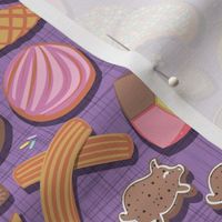 Small scale // Mexican Sweet Bakery Frenzy // violet background // pastel colors pan dulce