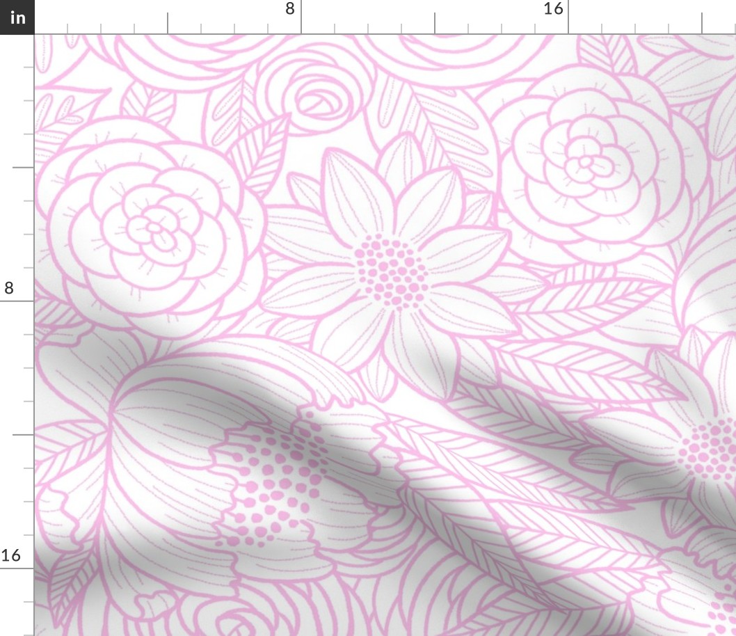 floral linework - large scale - pink