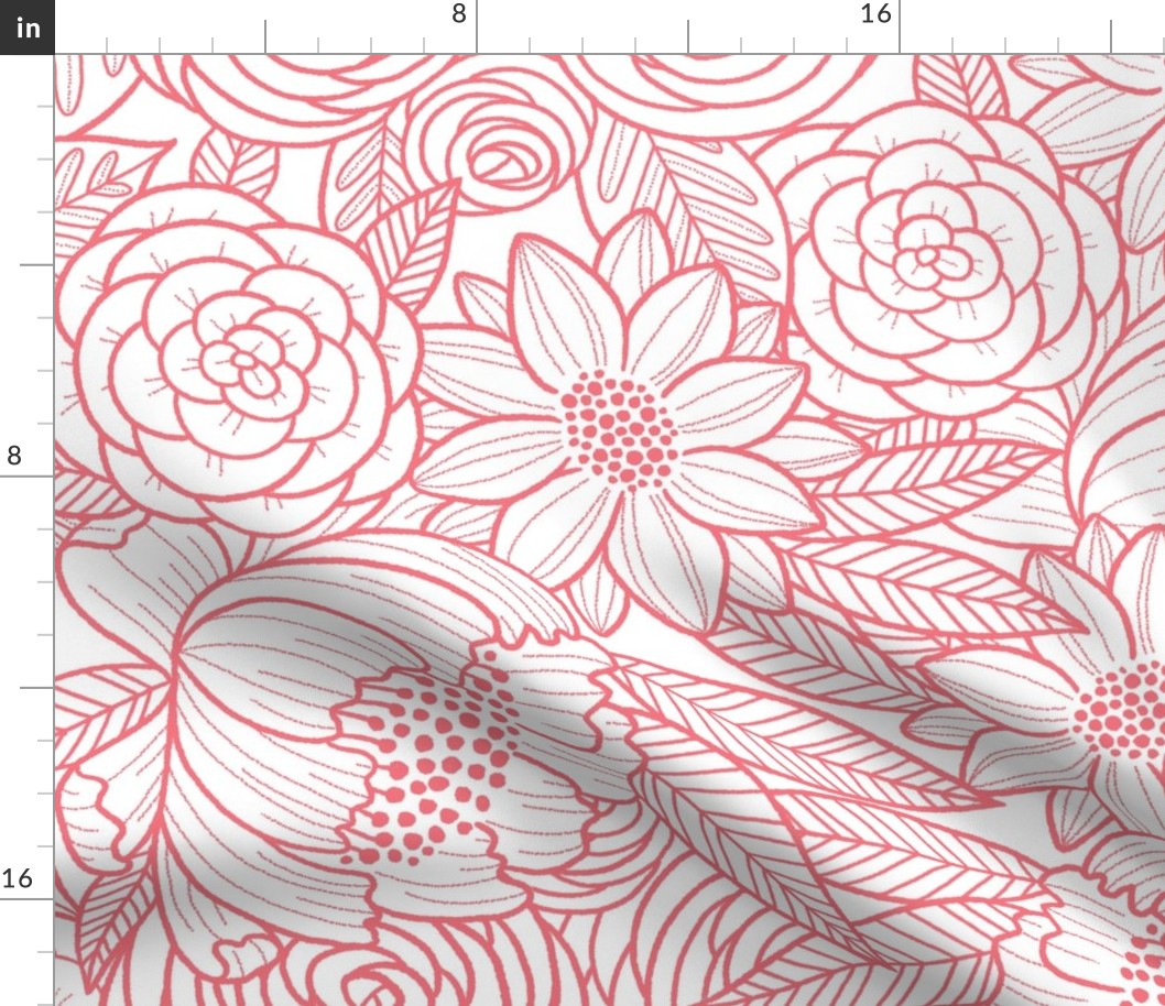 floral linework - large scale - salmon