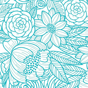 floral linework - large scale - teal