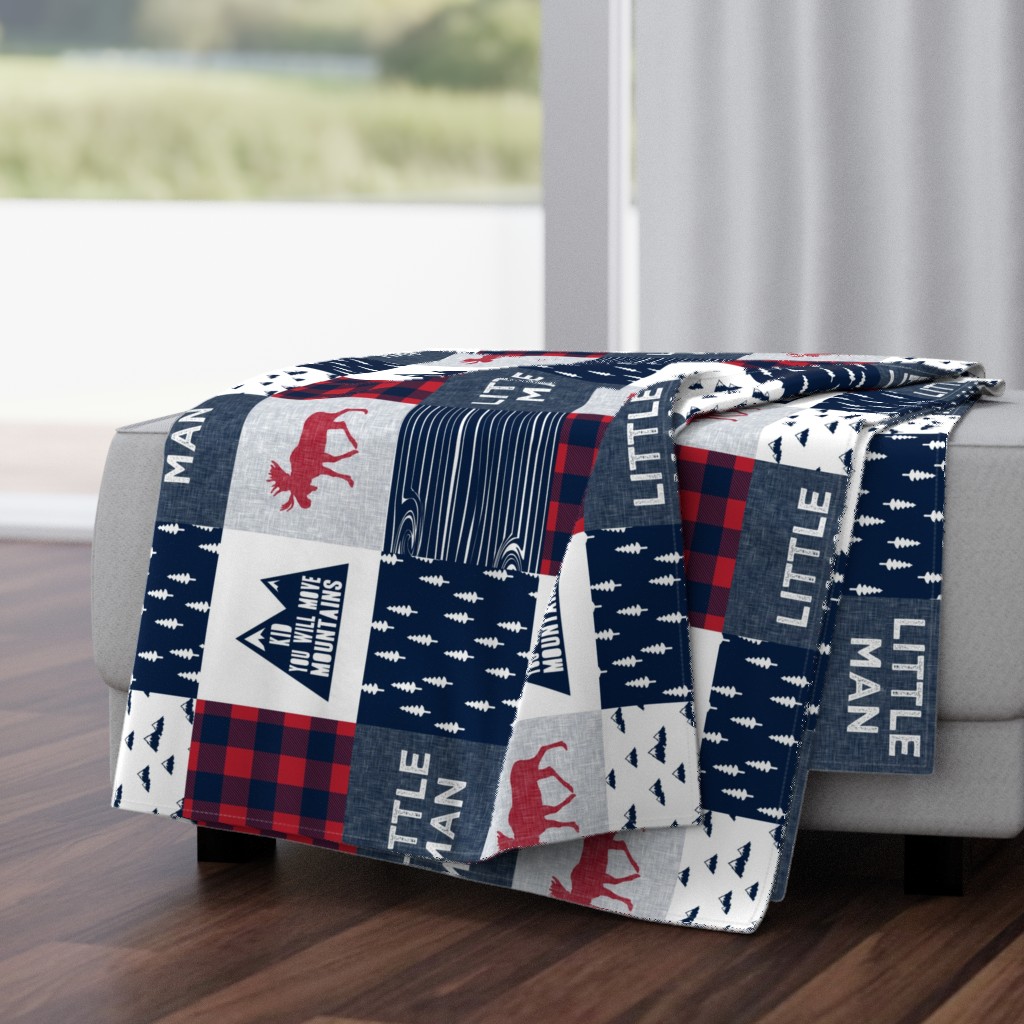 Little Man & You Will Move Mountains Quilt Top - Navy & Red (90) C20BS