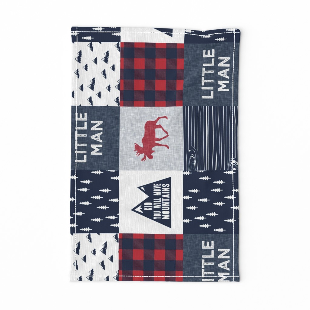 Little Man & You Will Move Mountains Quilt Top - Navy & Red (90) C20BS