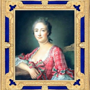 Scottish Scotland tartan plaid checkered Marie Antoinette inspired red white gowns lace baroque beautiful lady woman beauty portraits bows dress dark blue gold frame ballgowns green stripes pearl necklace chokers cultural princesses Victorian rococo  eleg