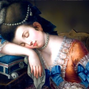 sleeping beauty Marie Antoinette inspired princesses orange gowns lace baroque victorian beautiful lady woman portraits dress bows pearls sewing handkerchief feathers ruffles thread ball needles pin cushion ballgowns  necklace choker pouf Bouffant rococo 