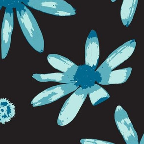 Turquoise Black Daisy Floral ExLge