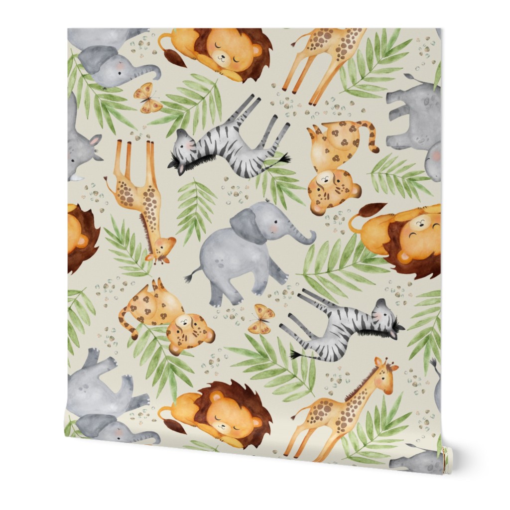 XL Jungle Animals (cream) Kids Safari Animal Nursery Bedding, Lion Elephant Giraffe Zebra Rhino Cheetah