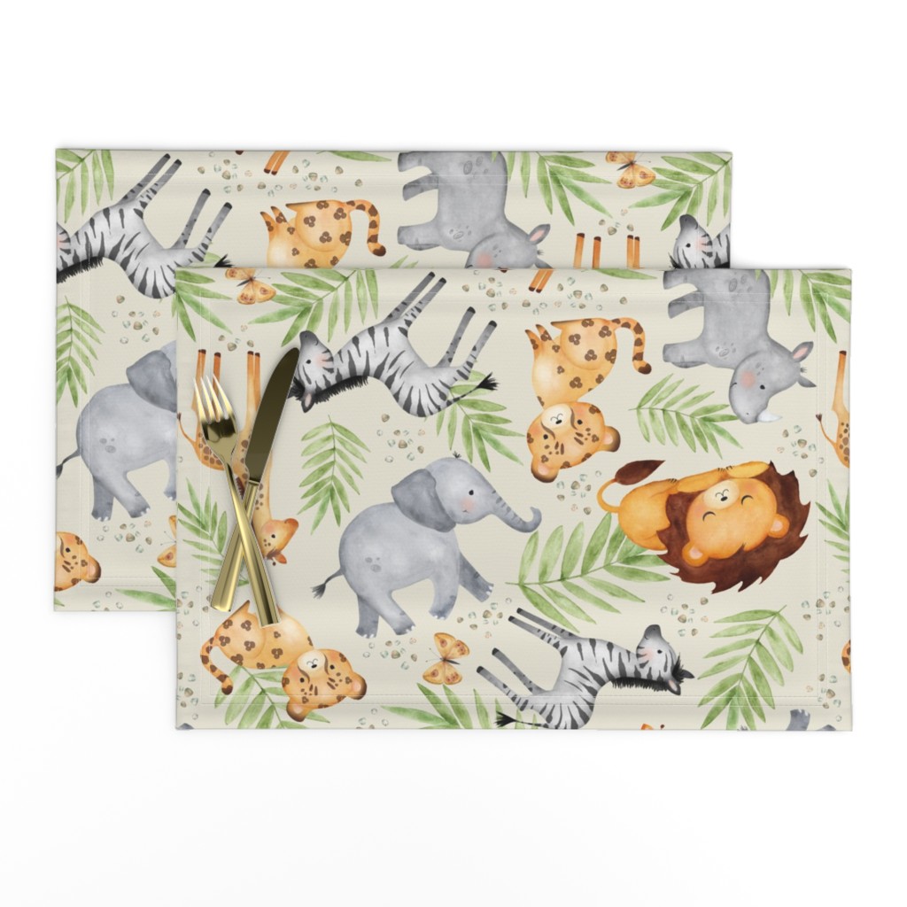 XL Jungle Animals (cream) Kids Safari Animal Nursery Bedding, Lion Elephant Giraffe Zebra Rhino Cheetah